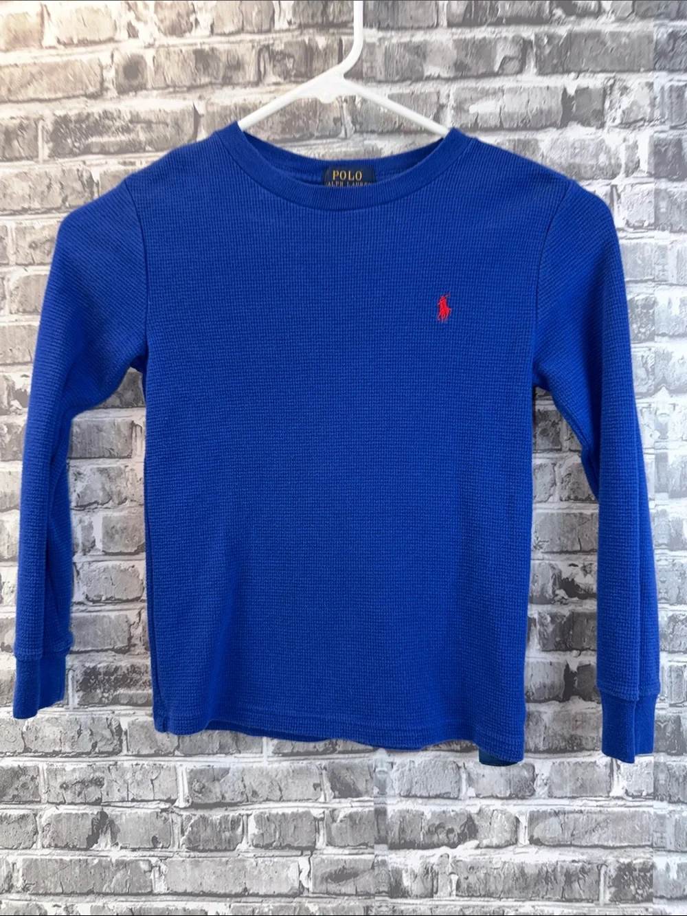 Polo by Ralph Lauren Royal Blue Long-Sleeve Waffle Knit Tee with Red Pony